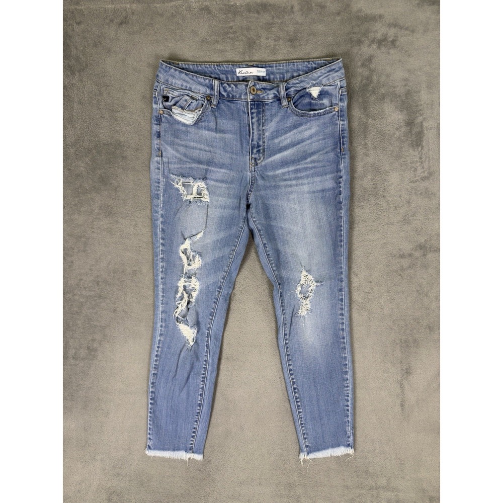 KanCan Jeans Womens‎ 29 Blue Light Wash Mid Rise Skinny Distressed Raw Hem